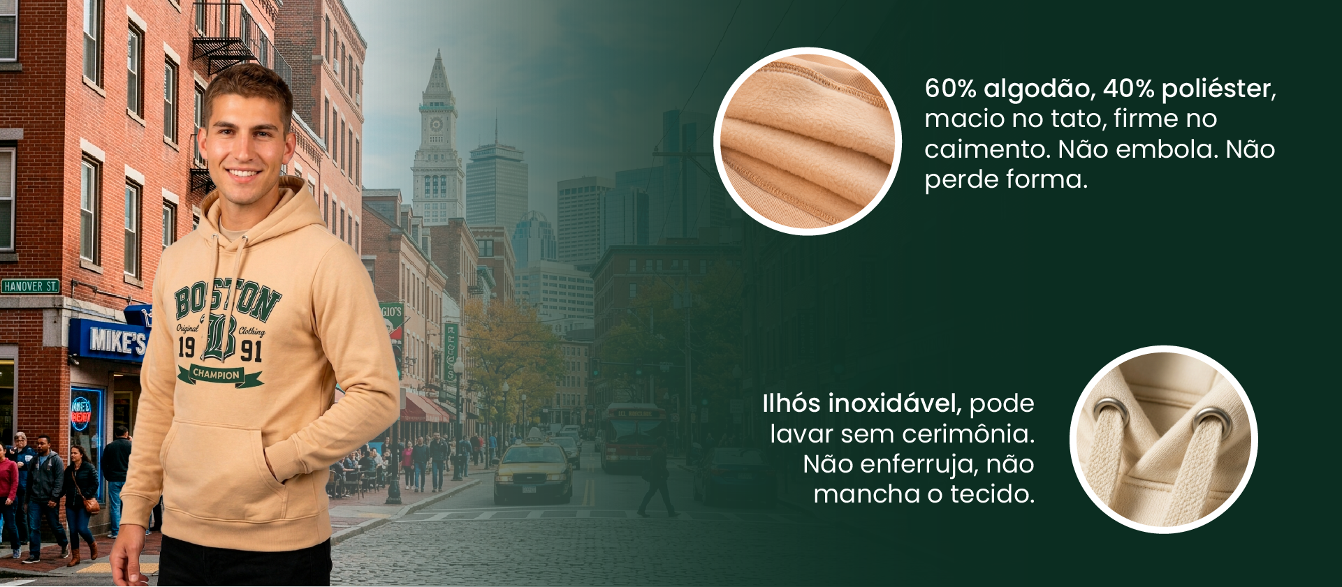 Detalhe Tecido 60% algod&atilde;o 40% poli&eacute;ster e ilh&oacute;s inoxid&aacute;vel